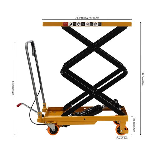 YIYIBYUS Hydraulic Lift Table Cart, 330lbs 45" Lifting Height with 4 Wheels and Non-Slip Pad, for Material Handling and Transportation