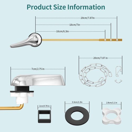 Universal Metal Toilet Handle Replacement Kit - Zinc Alloy Front-Mount Flush Lever with Stainless Steel Chain, Compatible with American Standard, Mansfield, Gerber (Chrome Finish) (Front-Mount)
