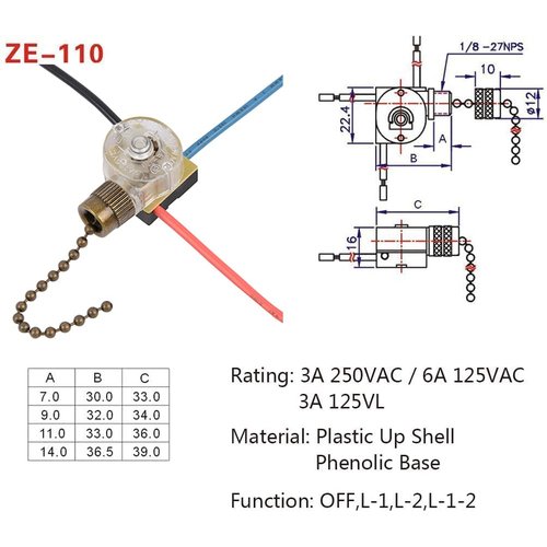 Ceiling Fan Light Switch Compatible with Hunter Ceiling Fan, Zing Ear ZE-110 Fan Switch 3 Way 3-Wire Replacement Pull Chain Switch (2 Pack, Bronze)