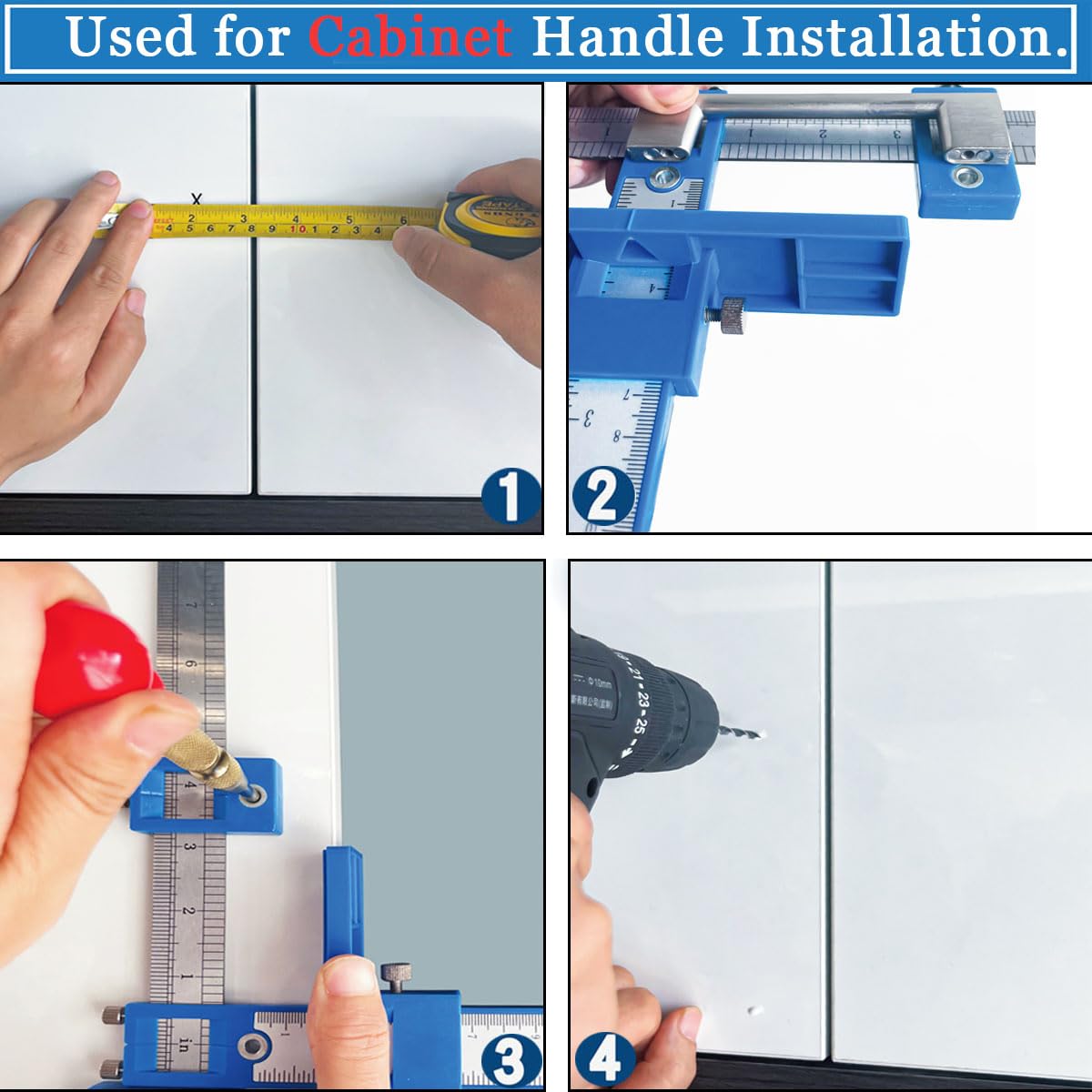 Cabinet Hardware Jig, King&Charles Cabinet Handle Jig with Automatic Center Punch, Avoid Jitter Caused by Direct Drilling. Use for Handles and Pulls on Drawers/Doors, Perfect Set.