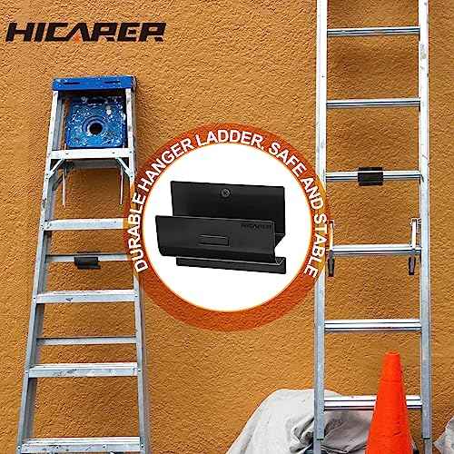 Hicarer 3 Pcs Ladder Hangers for Garage Wall Heavy Duty Utility Ladder Hook Wall Mount Wheelbarrow Hanger Tool for Patio Furniture Folding Chair Garage Organizers Storage (Black)