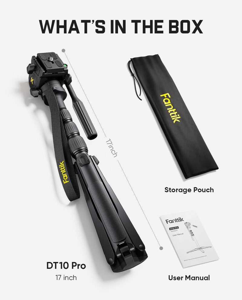 Fanttik DT10 Pro Laser Level Tripod, 2.2 Lbs Lightweight, 360° Flexible Pan Head, Quick Release Plate with 1/4"-20 Thread Mount, for Measurement Tools