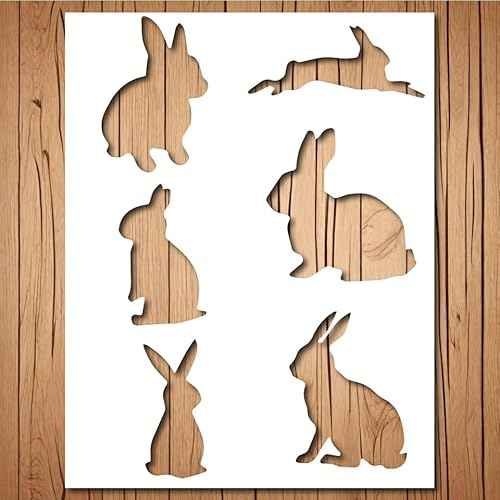 Rabbit Silhouette Stencil | Reusable Easter Rabbit Bunny Stencils for Painting on Wood, Glass, Wall, Rock, Fabric, Walls, Canvas, Glassware | Easter Bunny Stencil Template (8.5x11 Size)
