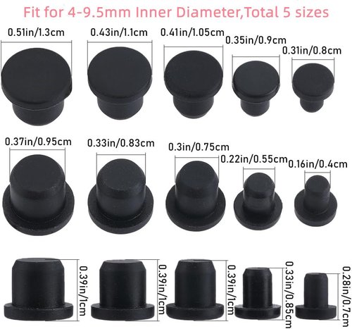 GORGECRAFT 50PCS 5 Sizes Silicone Hole Plug Black Round Rubber Waterproof Button Hole End Covers Soft Flexible Stopper Fit for 4-9.5mm Inner Diameter Hole Bottles Pipes Flower Pots
