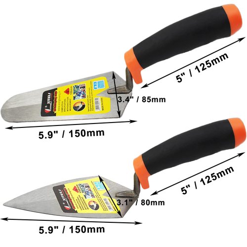 ESreake 2 Pcs Masonry Hand Tool Set, 6" Pointing & Gauging Trowel Set with Soft Grip Handle