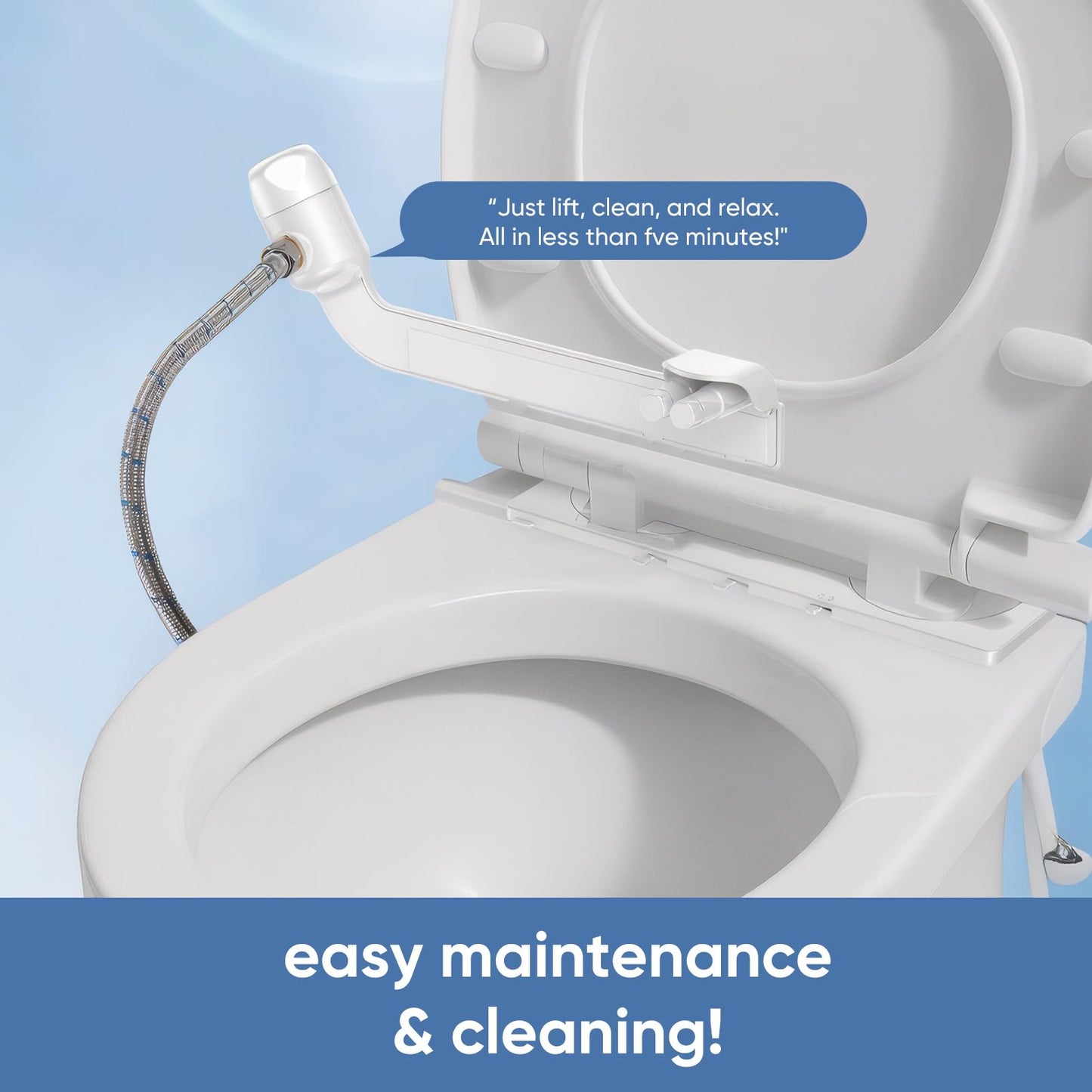 Ultra-Slim Bidet Attachment for Toilet - Dual Nozzle with Adjustable Cold Water Pressure for Frontal/Rear Wash & Self-Cleaning, Hygienic Bidets for Existing Toilets, White