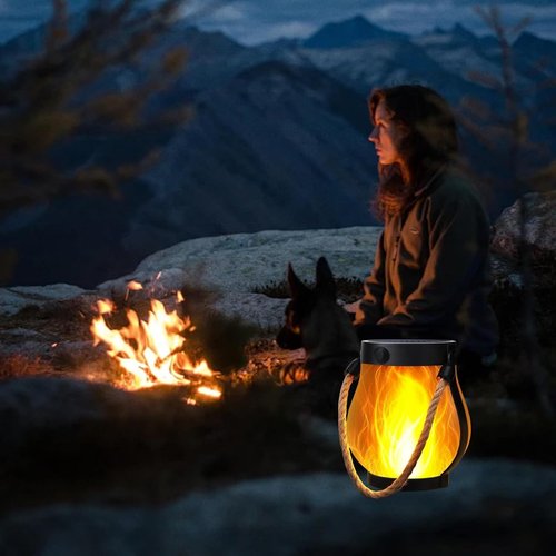 Dancing Flame Solar Lantern, Upliftjoys/Zealburst/Gloryboom/Documentk/Gosibconp Magical Dancing Flames Outdoor Lights, Solar Torch Lights Flickering Flames, Hanging Waterproof Lighting(2pcs)