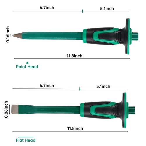 CogniForge Heavy Duty Masonry Chisel Set,12 Inch Point and Flat Chisel, 9 Inch Brick Chisel With Hand Protector,for Demolition,Mason,Carving,Concrete (3 PCS Set)