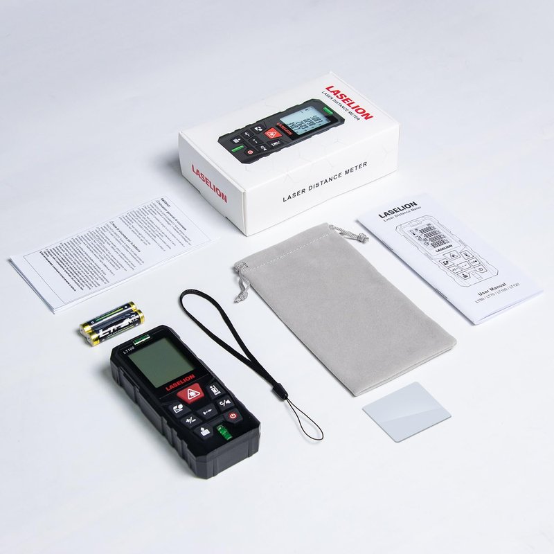 LT100 Laser Measure, 328ft/100m Laser Measurement Tool, with 2 Bubble Levels, Measuring Tool 4 Units Conversion、LCD Backlit Display, IP54 Waterproof, Pythagorean Mode for Distance, Area, Volume