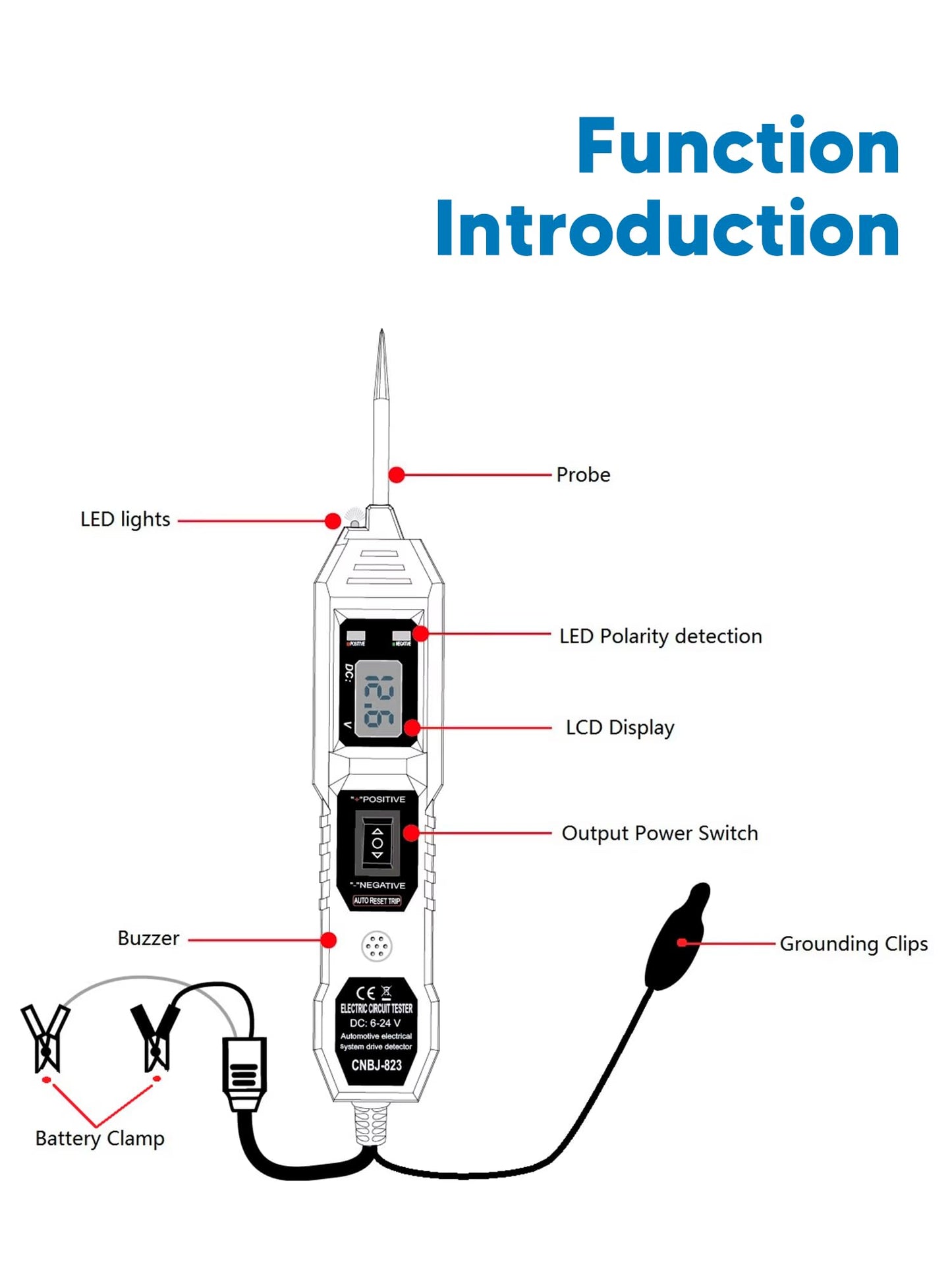 Chazcool 6-24V DC Circuit Tester Automotive, Power Circuit Probe Tester, Test Light, Voltage Tester, Automotive Short Circuit Breaker Finder Electrical Tools