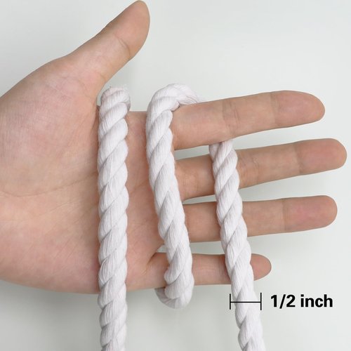 BONSINY White Cotton Rope 1/2 Inch x 100 Feet - Twisted White Rope for Crafts Nautical Plant Hanger DIY Projects