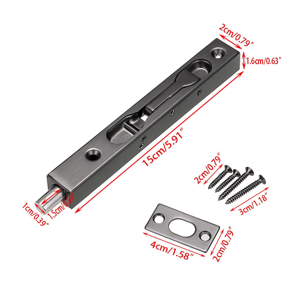 Sumnacon 2Pcs 6 Inch Door Bolts - Stainless Steel Concealed Security French Door Locks with Hardwares, Metal Flush Latch Bolts for Composite Wood Double Dummy Door, Black