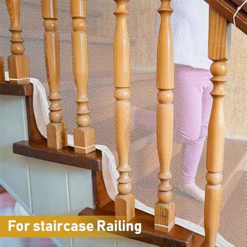 20ft Indoor Outdoor Baby Safety Stair Railing Net Baby Proofing Stair Balcony Banister Rail Guard Child Safety Stair Protection Safe Rail, White(10ft x 2Pack)