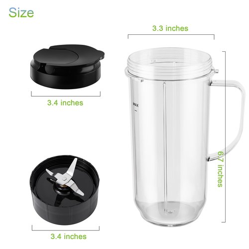 5-piece Magic Bullet Blender Cups, Tall 22oz Cup with Flip-Top To-Go Lid, Cross Blade, Blender Replacement Parts, Mug with Handle Compatible with Magic Bullet 250w MB1001