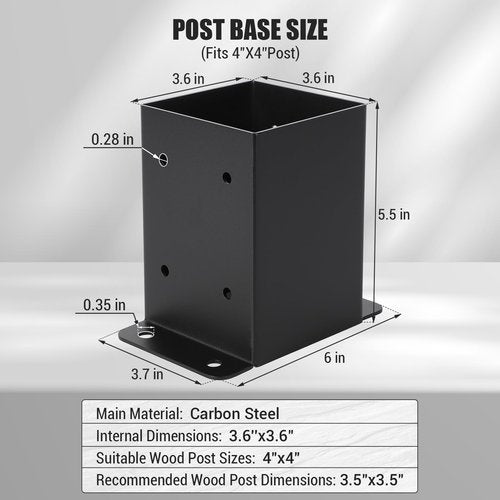 4x4 Metal Post Base,10 Pack 4x4 Post Base for Deck - Heavy Duty Steel Brackets with Hardware Kit | Powder-Coated Rust-Resistant Post Anchors (Fits 3.5"x3.5" Lumber) | Fence, Pergola, Gazebo Mount