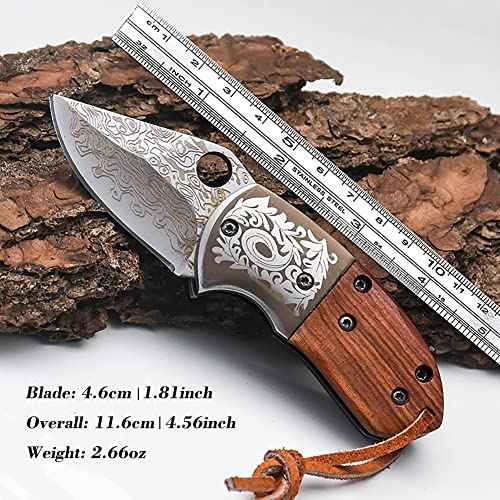 STARDW Small Folding Pocket Knife for Men Women,Damascus Pattern Folding Utility Knife,Box Cutter,Cool EDC Knife for Outdoor,Camping,Hiking,Gifts for Dad Husband Men (D)