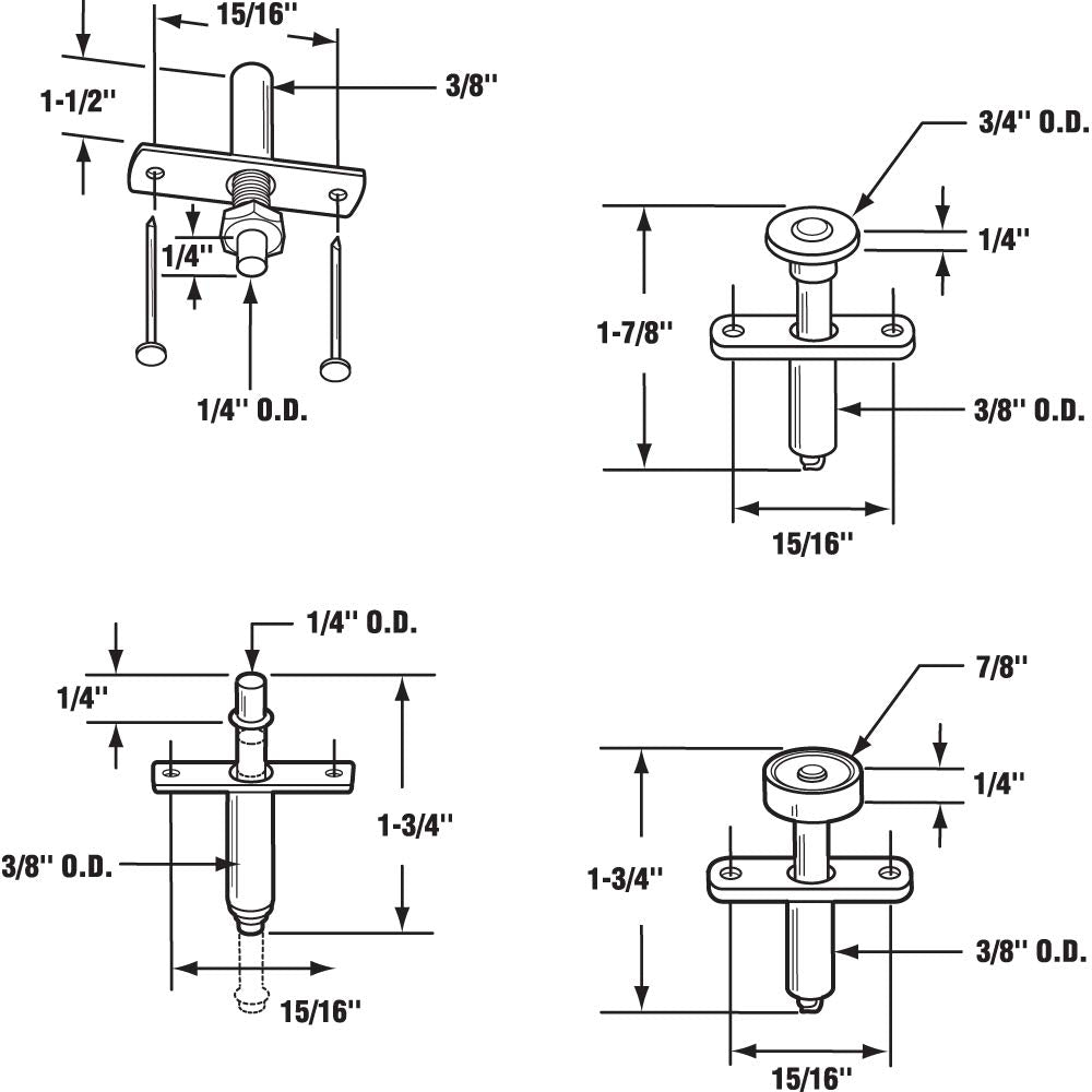 Prime-Line N 7535 Bi-Fold Door Hardware Repair Kit, Includes 2 Roller Guides, 1 Top Pivot, and 1 Bottom Pivot, For Use on Doors 1 to 1-3/8 Inch Thick, Set of 1