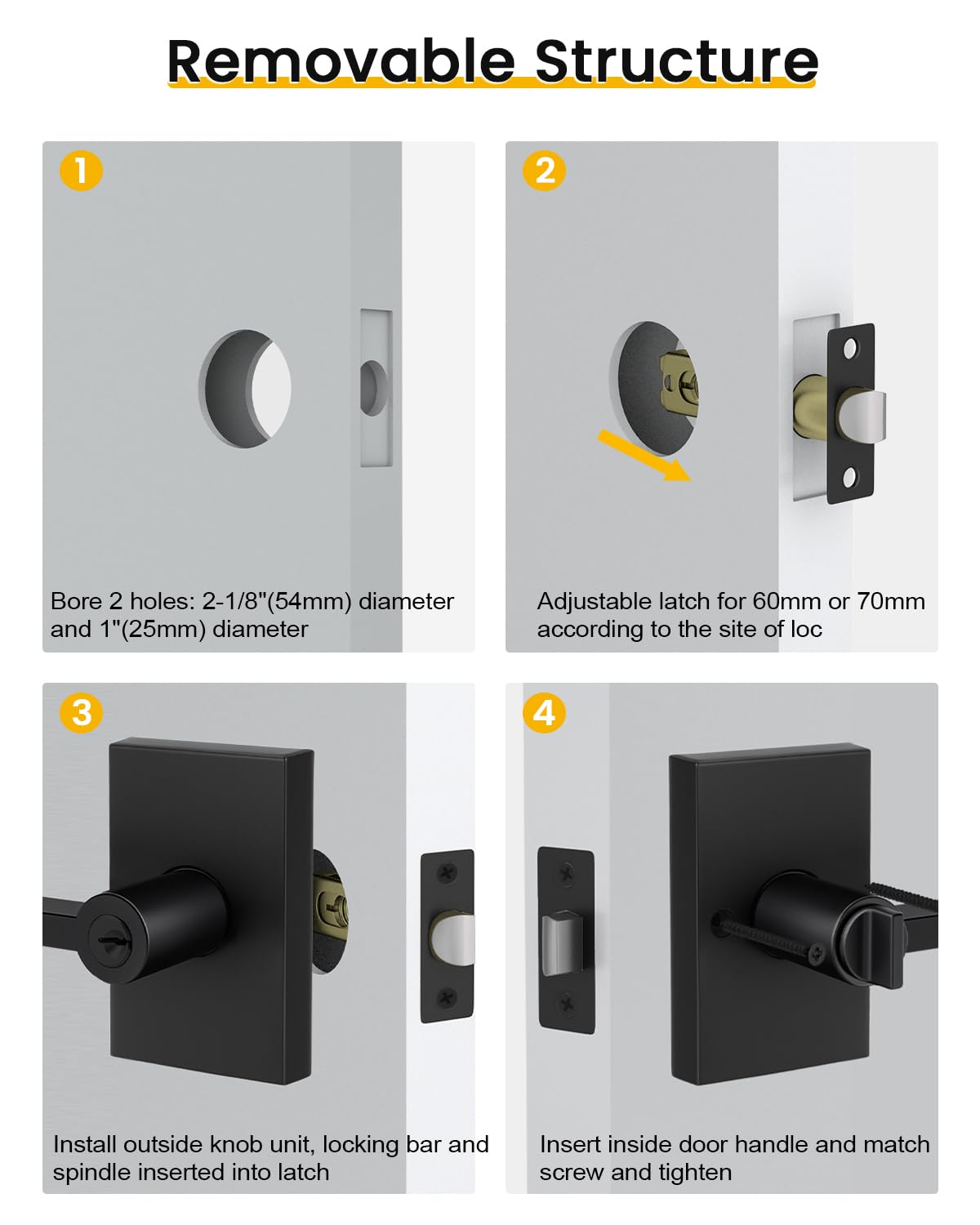 Goldenwarm Matte Black Entry Door Handle and Deadbolt Set, Heavy Duty Zinc Alloy Black Exterior Door Handle - Front Door Lock Set for Exterior Doors, Left-Right Universal Door Lock, 1 Pack