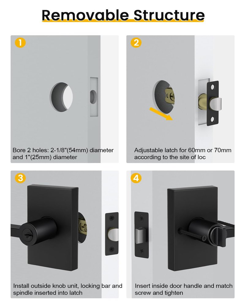 Goldenwarm Matte Black Entry Door Handle and Deadbolt Set, Heavy Duty Zinc Alloy Black Exterior Door Handle - Front Door Lock Set for Exterior Doors, Left-Right Universal Door Lock, 1 Pack