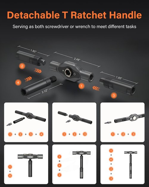 42 in 1 Ratchet Screwdriver Set, Magnetic Screwdriver Set, DIY Multi Bit Magnetic Drive Set with Detachable Ratchet Handle, Portable Compact Repair Tool Kit for Furniture Computer Bicycle, Grey