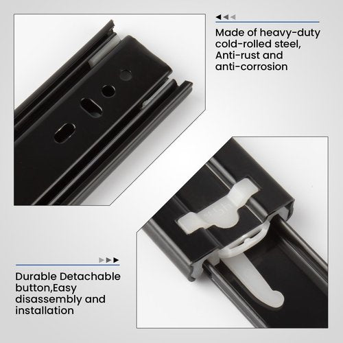 LONTAN 12 Inch Full Extension Ball Bearing Drawer Slides 1 Pair Side Mount Cabinet Rails Tool Box Trash Can Glides Black Heavy Duty Kitchen Drawer Runners 100LB Capacity