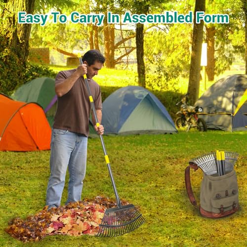 Heavy-Duty Garden Rake Set with Adjustable Handle & Leaf Bag - 73 Inch