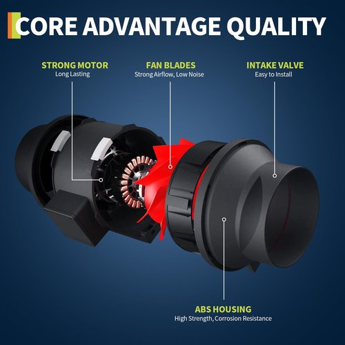 Kiarixo 6 Inch Inline Duct Fan, 312 CFM High Airflow with Variable Speed Controller, 25dB Ultra-Quiet, Metal HVAC Exhaust Fan for Home Ventilation, Hydroponics Cooling, Grow Tents
