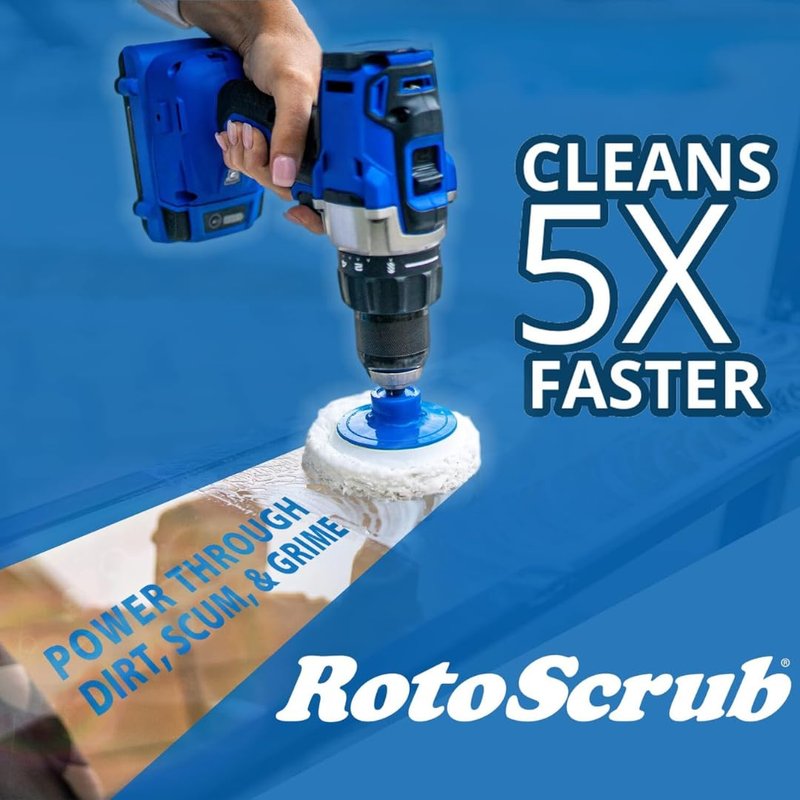 RotoScrub 7 Pack Multi-Purpose Drill Brush Kit for Cleaning Bathrooms, Showers, Tubs, Tile, Floors, Sinks, Toilets, Grout and Grime Removal, Reversible Blue and White Scrub Pads