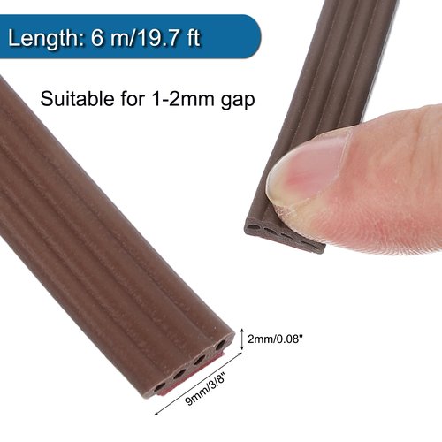 PATIKIL 3/8 Inch x 20 ft Weather Stripping Door Seal Strip, Self Adhesive Silicone Seal Tape fit 1-2mm for Door Frame Window, Brown