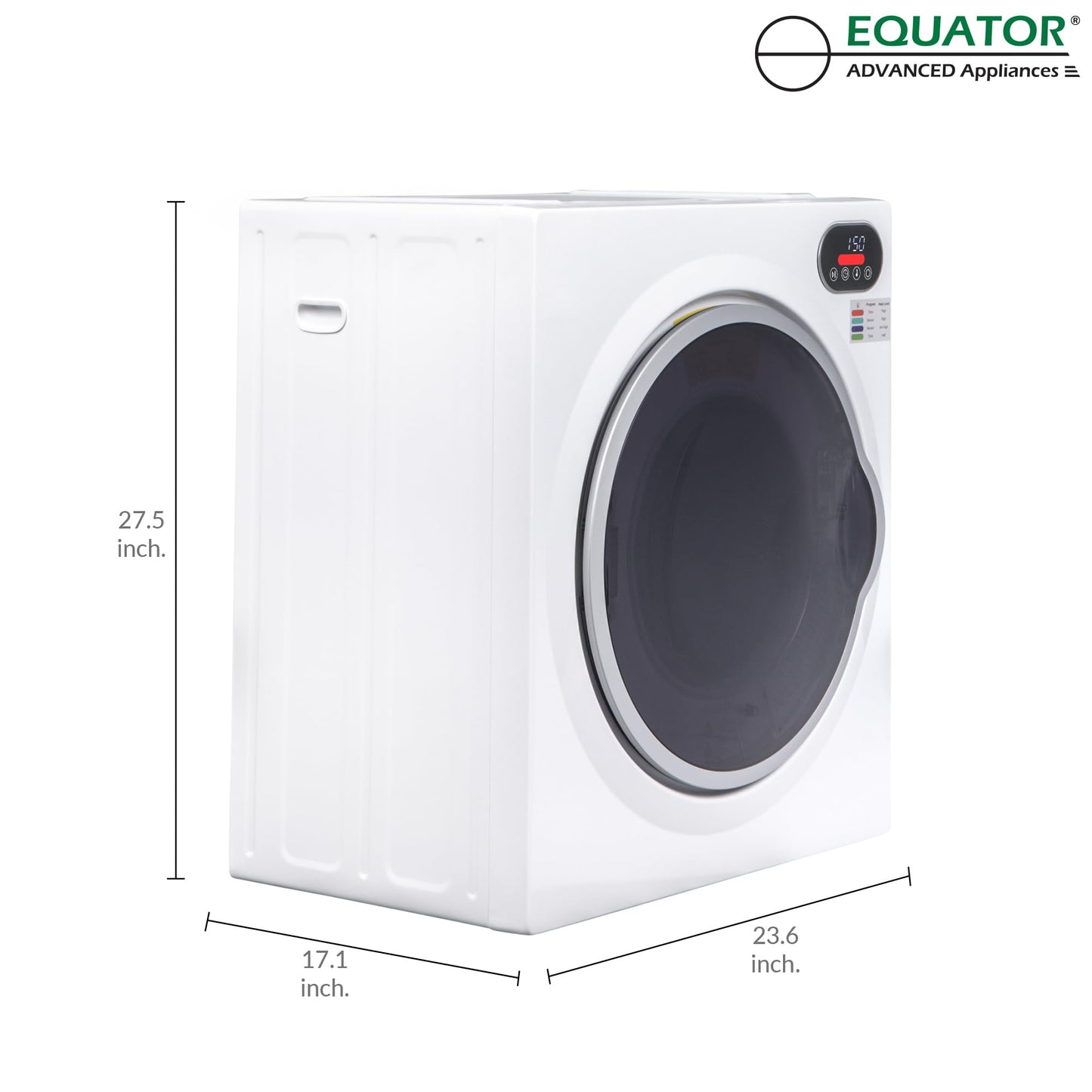 Equator Ultra Compact Short Vented SENSOR Dryer 2.6cf/10lb LED Ops 110V/1400W in White