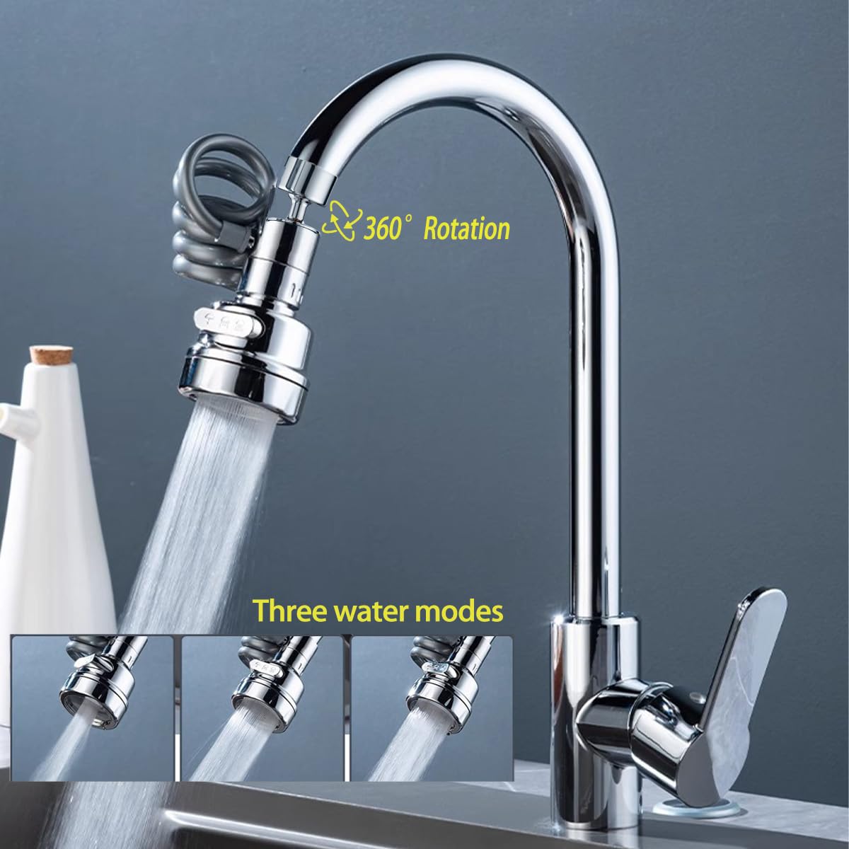Sink Sprayer Attachment for Faucet, Kitchen Sink Sprayer, Removable Faucet Extender Aerator with Stretchable Hose, Faucet Sprayer Attachment, Kitchen Water Saving Sink Sprayer, 3 Water Outlet Modes