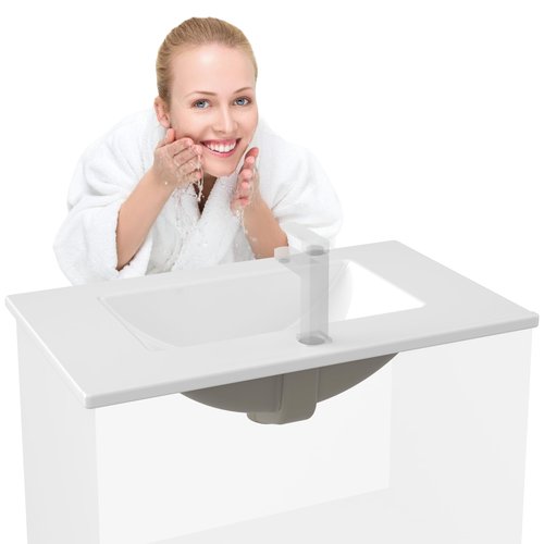 HXBOAUVS Bathroom Sink, Bathroom Counter Top 30" x 18", Rectangular Porcelain Ceramic Vanity Basin with Overflow, Single Sink Basin Vanity Top, Glossy White