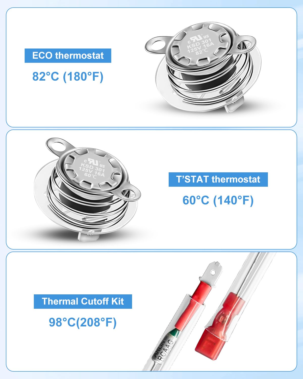 RV Water Heater Thermal Cutoff Compatible with Atwood 91447 93866 with ECO Thermostat Assembly Kit Replacement Part 2PCS