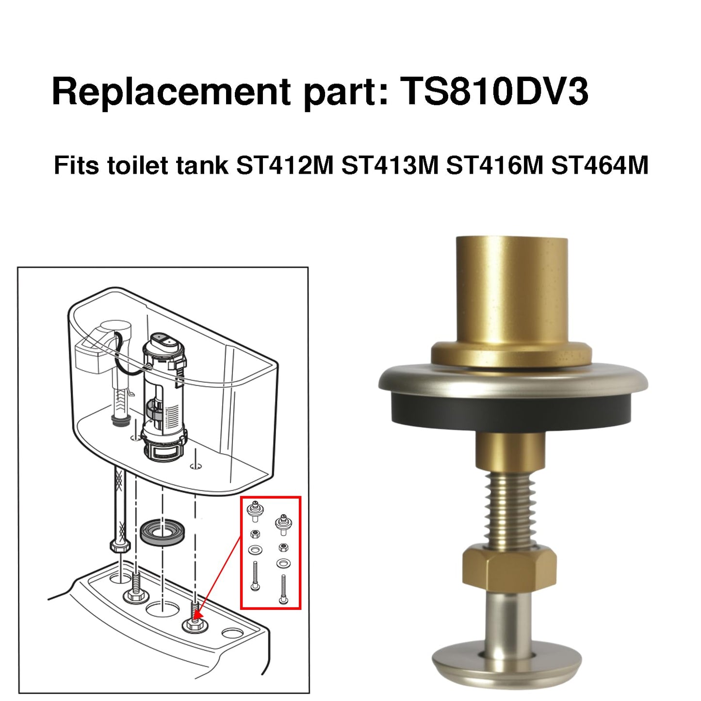 Stainless Steel Tank to Bowl Mounting Hardware Kit Compatible with Toto Aquia Toilet Two Piece Series, Replacement Part TS810DV3 Fits Tank ST412M ST413M ST416M ST464M