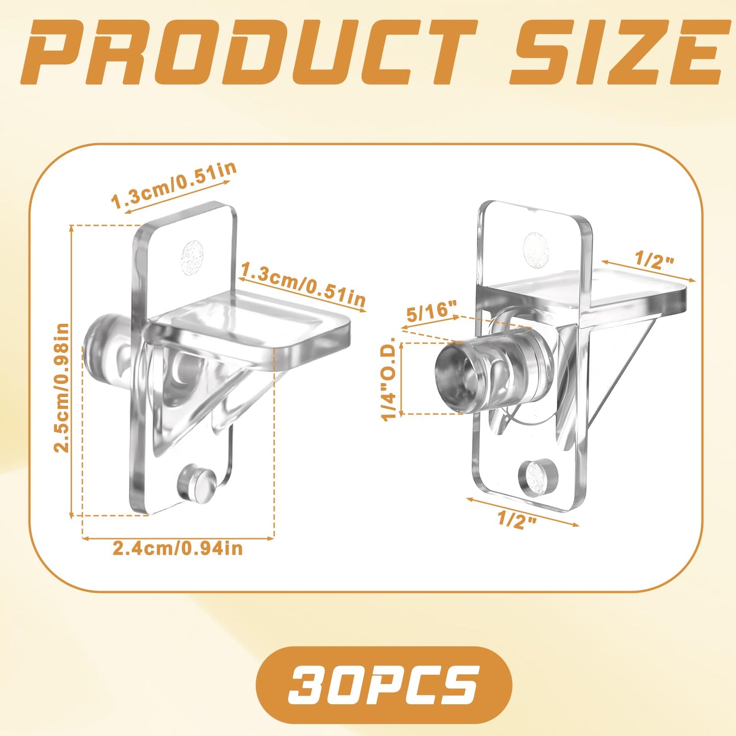 30 Pcs Shelf Holders Pegs, 1/4 Inch Clear Plastic Cabinet Shelf Support Pins Punch Free Furniture Support Pin Bookcase Pegs Replacement for Shelves Kitchen Cabinet Book Closet