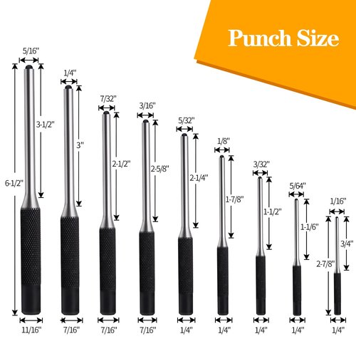 Pin Punch Set, 9pcs 1/16" - 5/16" Removing Repair Tools with Storage Pouch, Great for Automotive, Watch Repair, Jewelry and Craft(9pcs Pin Punch)