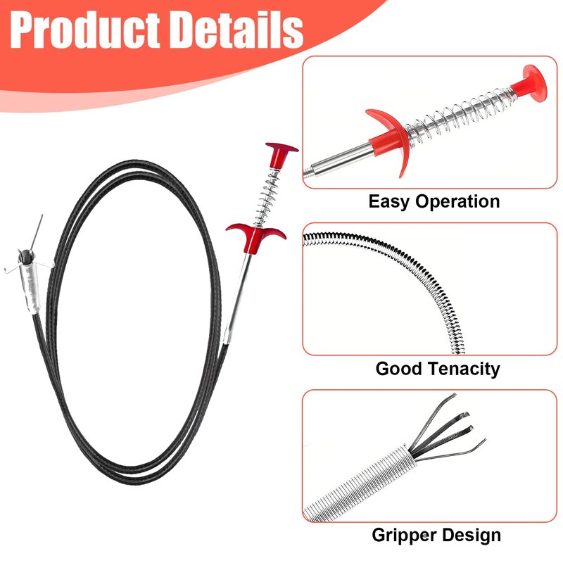 Drain Snake 75 Feet, Plumbing Snake Drain Hair Clog Removal Tool, Sink Unclogger Drain Cleaner Tool for Bathroom Kitchen Tub Shower Drain Clog Remover,Flexible Grabber Claw Pick Up Reacher