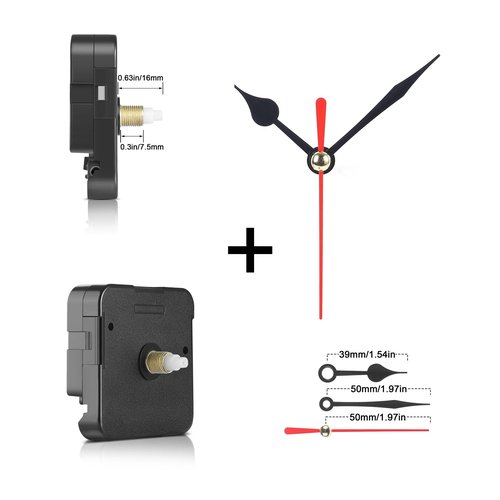 Quartz Clock Movement Mechanism Battery Operated,16mm(41/64 inch) Short Shaft Length with 50mm(1 31/32 inch) Spade Hands,DIY Clock Repair Parts Replacement Kit
