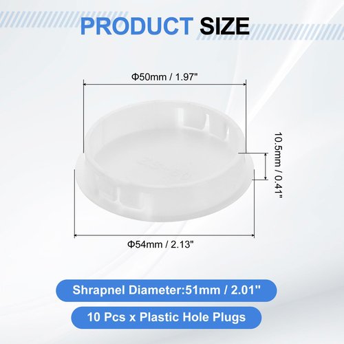 uxcell 10Pcs Plastic Hole Plugs, 50mm(2") Flush Type Panel Plugs, Round Snap Knockout Locking Plugs for Furniture Insert End Caps Panels, White