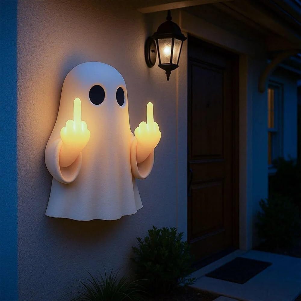 Ghost Middle-Finger LED Lamp, Cute Ghost Statue, Halloween Ghost Decoration, Spooky Middle Finger LED Lights, Cute Halloween Ghost Decor Night Light for Halloween Party Decorations(Medium)