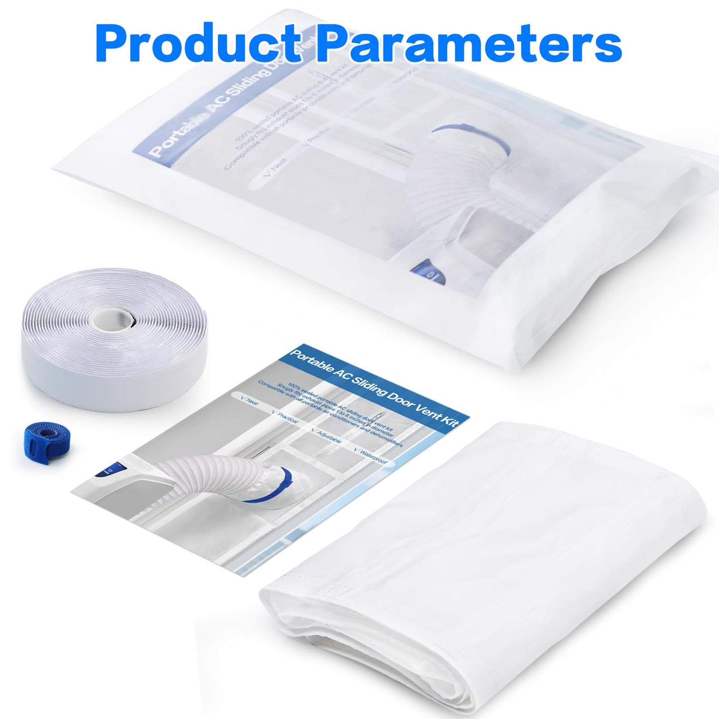 Portable Air Conditioner Door Kit,Door Vent Seal Kit for Mobile Air Conditioning & Dryer,Full Sealing Waterproof Easy to Install,Fit Both 5" and 6" Exhaust Hose,Length Adjustable 10x75~91 inches