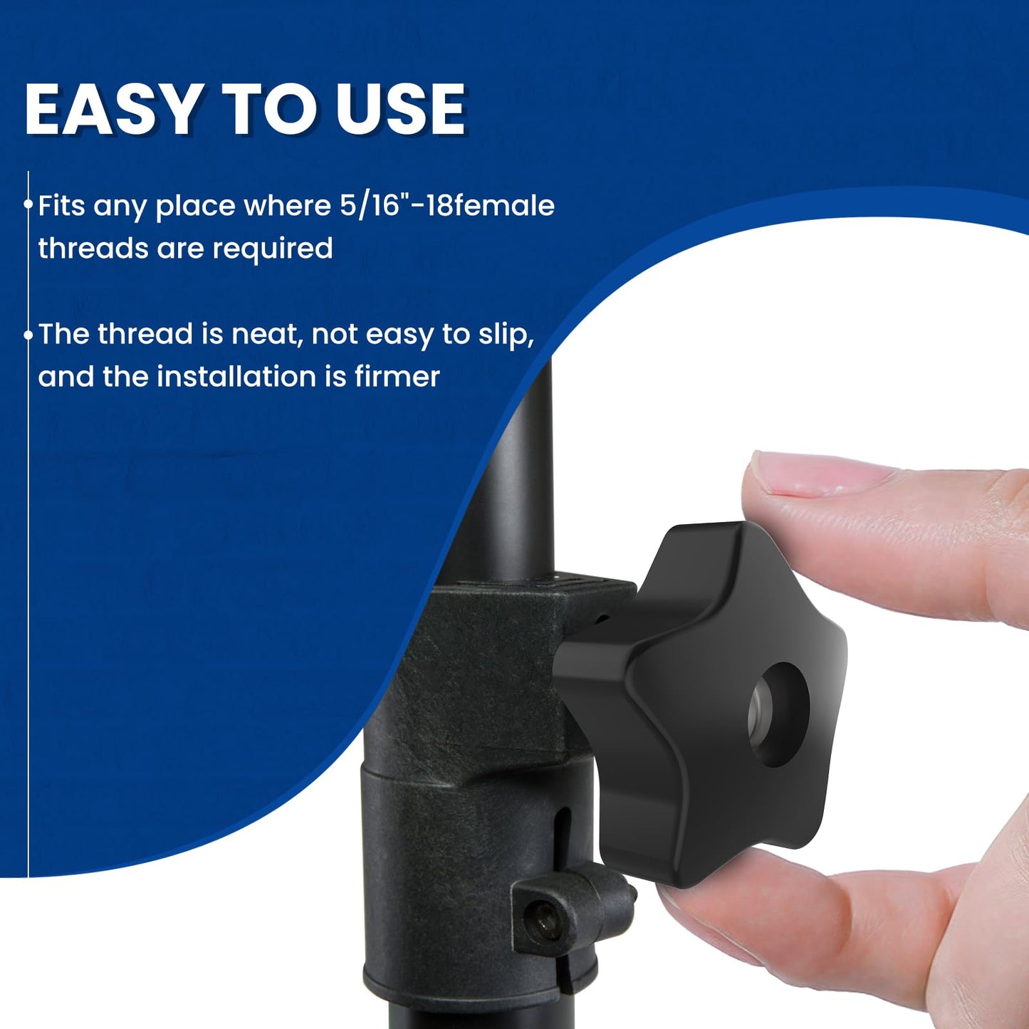 ZIUZI 5/16-18 Thread Knob Nut, 6 Pack 5/16 Star Shape Hand Tighten Clamping Knobs Black Screw-On Nuts