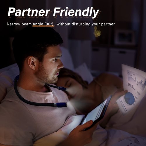 Vekkia Rechargeable LED Neck Reading Light, Book Lights for Reading in Bed, 3 Brightness Levels, Flexible Soft Silicone Arms Comfortable Wear, Long Lasting. Great for Readers, Craft & Knitting