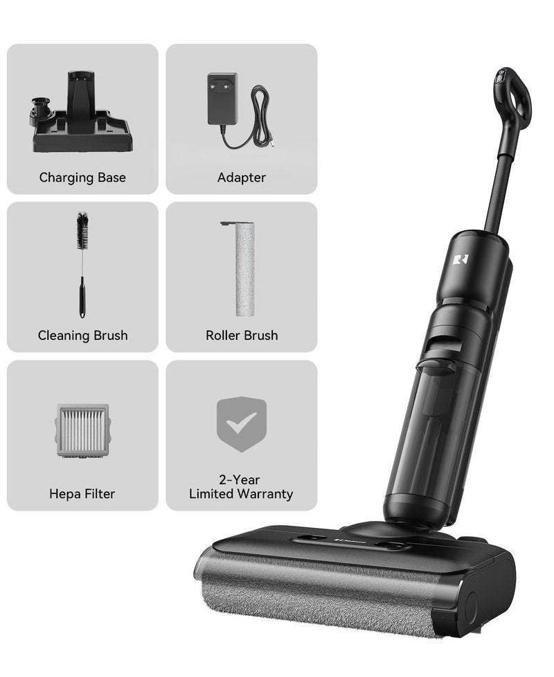 Redroad Wet Dry Vacuum Cleaner,22KPa Wet Dry Vacuum Mop with Self-Cleaning,Cordless Vacuum Mop All in One,Up to 75 Mins Runtime,One-Step Self Cleaning,Anti-Tangle Design,SmoothDrive Tech,Lightweight