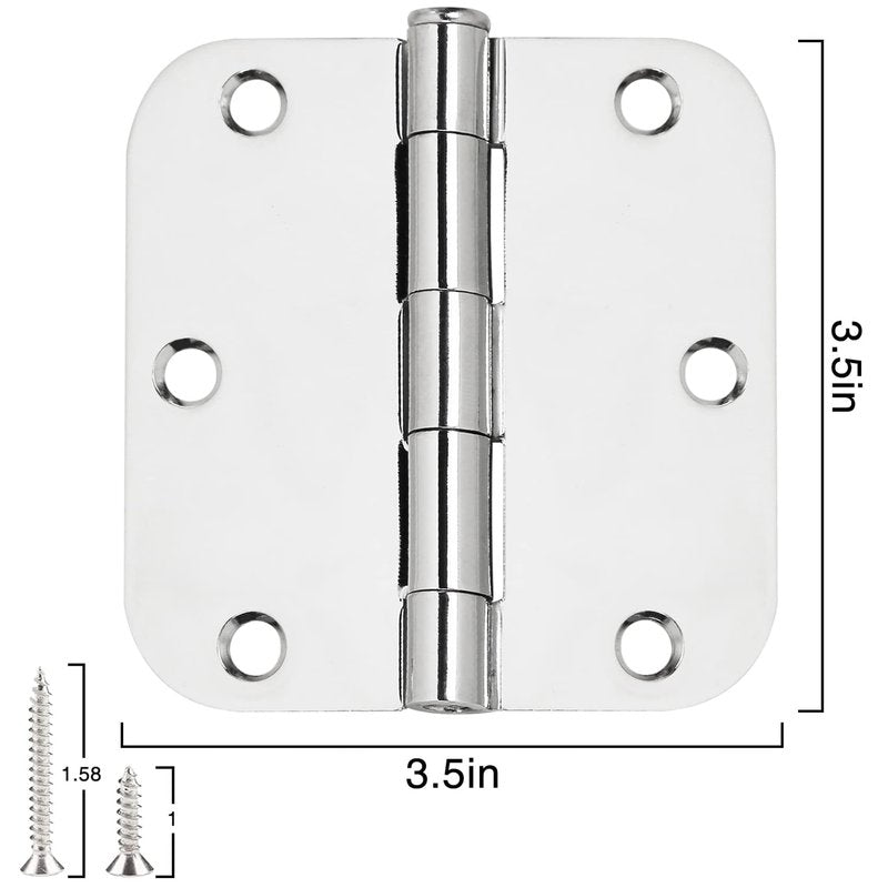 42 Pack Interior Door Hinges Polished Chrome 3.5 inch X 3-1/2" 5/8 Radius,3 ½"Bright Sliver Round Standard Hinge for Doors DIY Assembly Bifold Table Hardware Kit Home Accessories House Eseentials