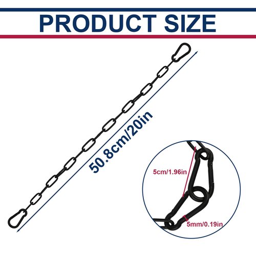 Gate Chain Lock for Outdoor Fence 20 Inch Stainless Steel Gate Chain Link Lock with Carabiners Gate Chain Latches for Garden, Yard, Pet Cages, Horse Dog Goat Cow Farm Use, Black
