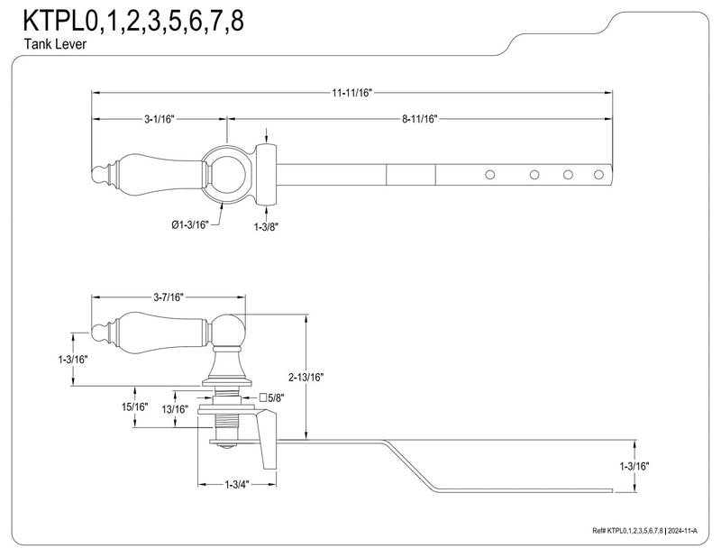 Kingston Brass KTPL7 Victorian Front Mount Toilet Tank Lever, Left/Right Installation in Brushed Brass