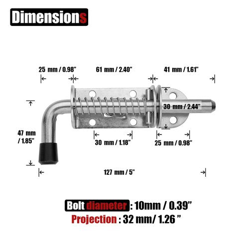 JQK Spring Loaded Latch Pin, 304 Stainless Steel Barrel Bolt Thickened 2mm Door Lock, 5 Inch Brushed Finished(2 Pack), HSB300-P2