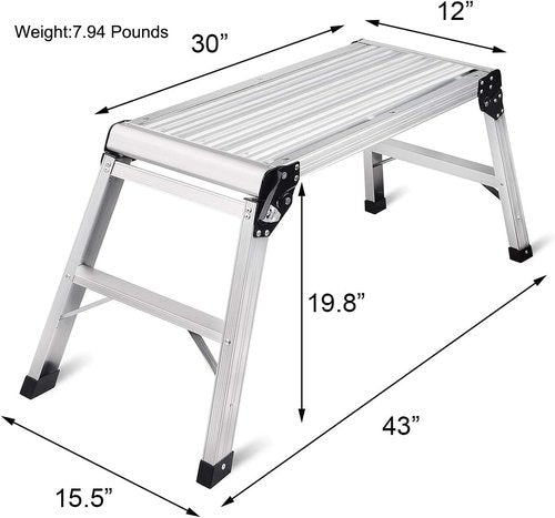 LEADALLWAY Work Platform Aluminum 30"x12"x20" Step Ladder Heavy Duty Foldable Aluminum Platform 330 Lbs Capacity