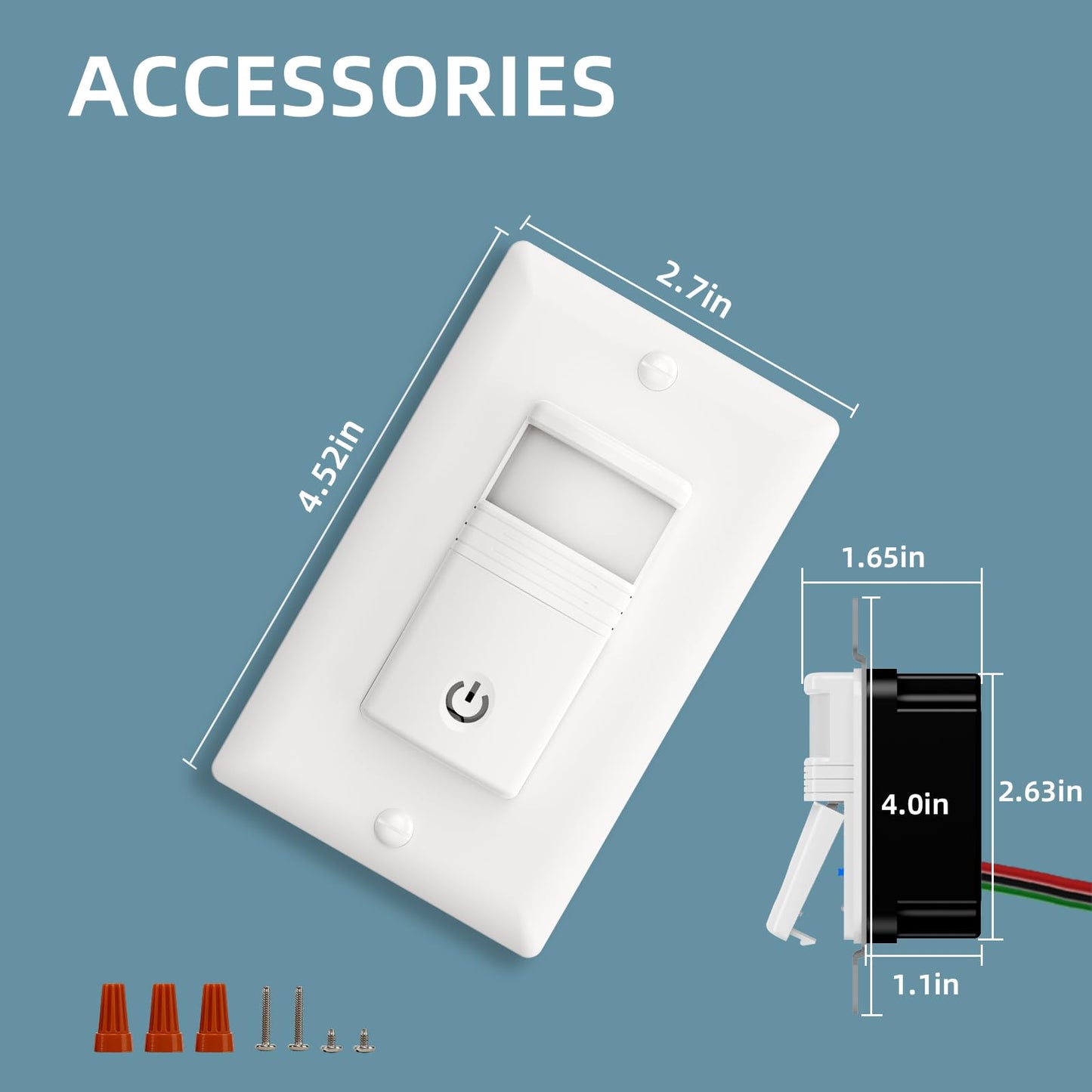 ECOELER Motion Sensor Light Switch, No Neutral Wire, PIR Infrared Motion Activated Wall Switch with Sensitivity Adjustable, OCC & VAC Selectable, Single Pole, UL Listed & FCC Listed, White